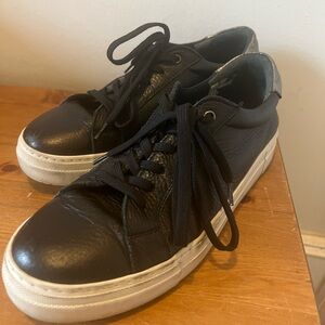 Black Leather Sneakers with Silver Back